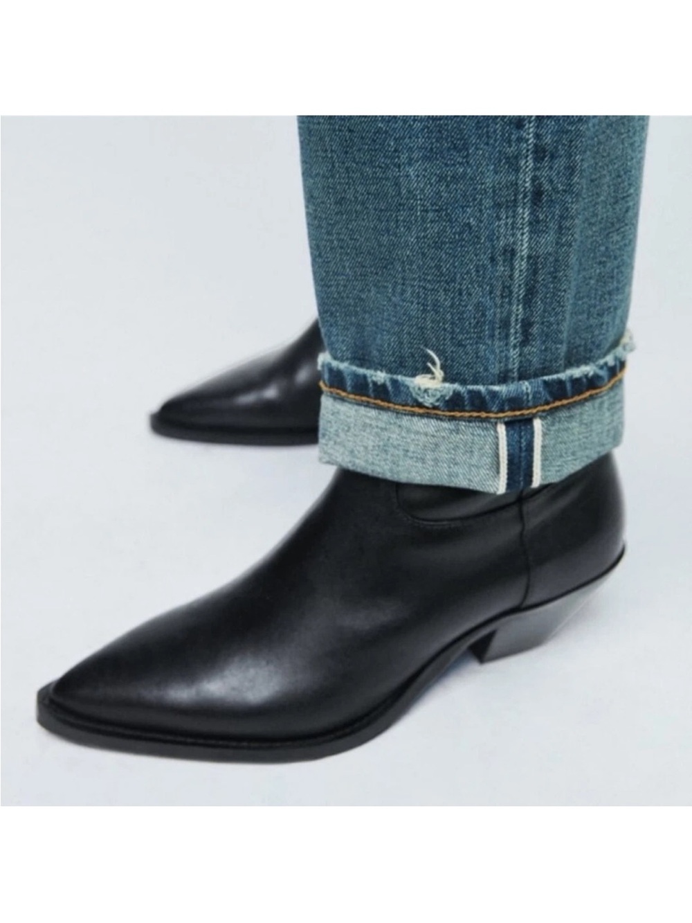 ZARA Leather Cowboy Ankle Boots